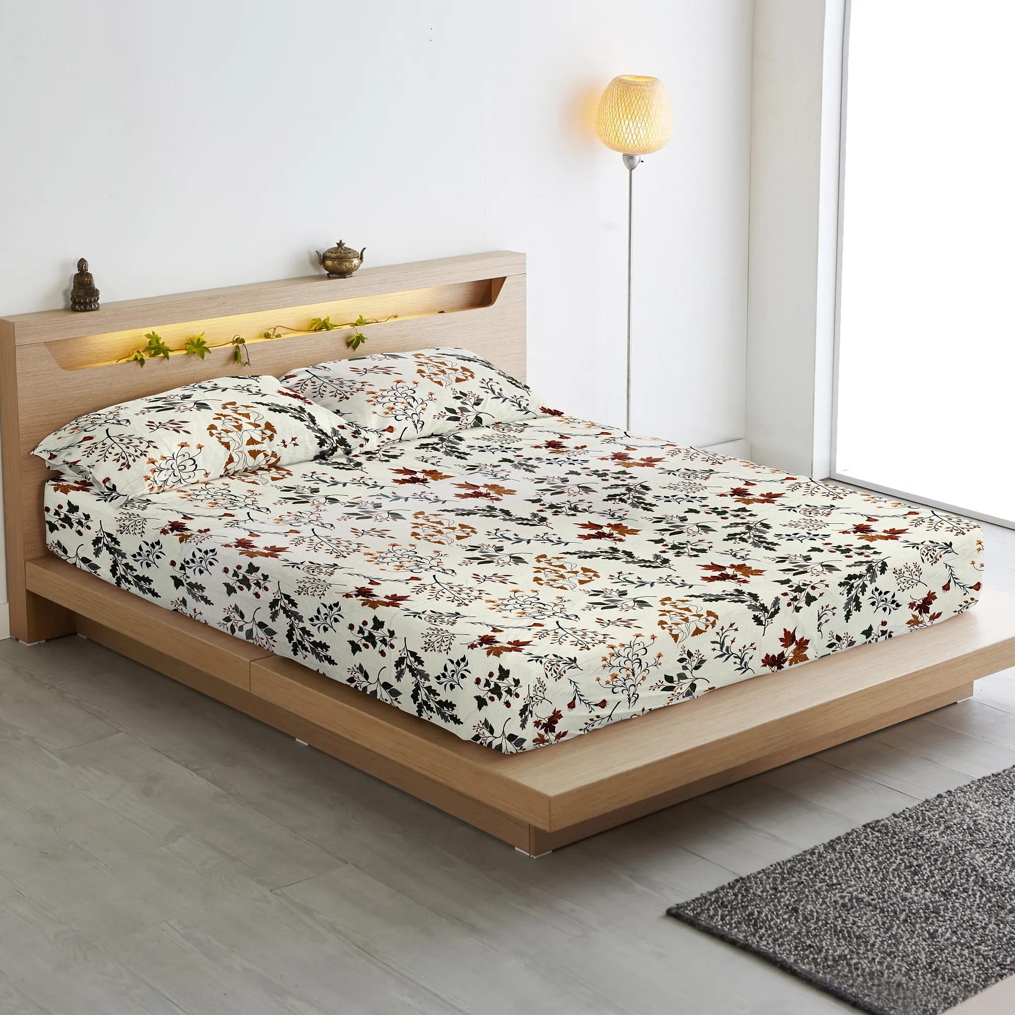 Floral 210 TC Cotton Bedsheet Set with Matching Pillow Covers