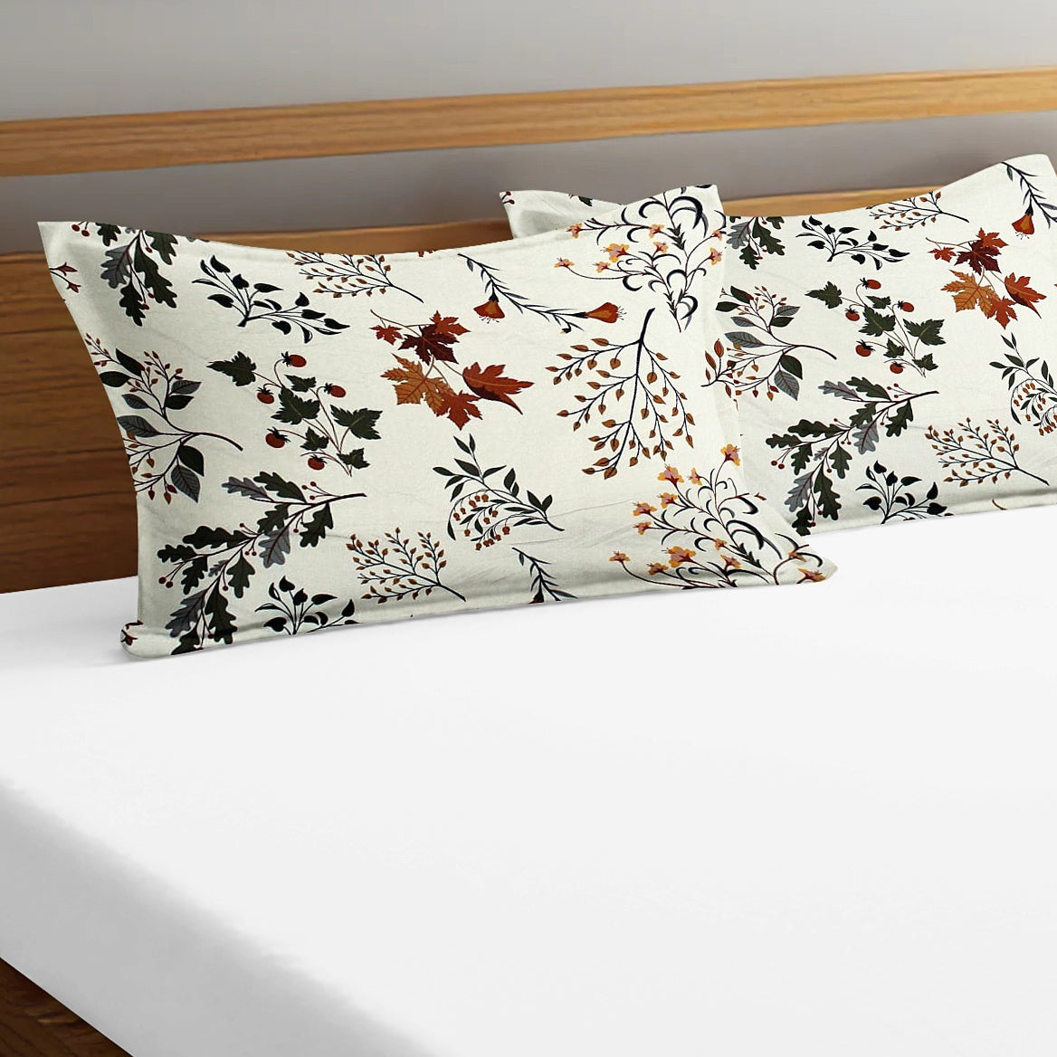 Printed Floral Set of 2 Pcs Pillow Cover - Beige