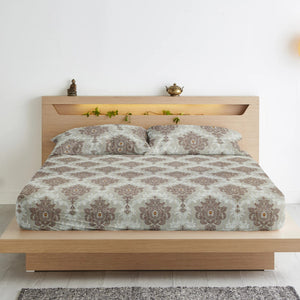Damask 210 TC Flat Bedsheet with Pillow Covers 