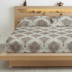 Damask 210 TC Flat Bedsheet with Pillow Covers - Khaki     