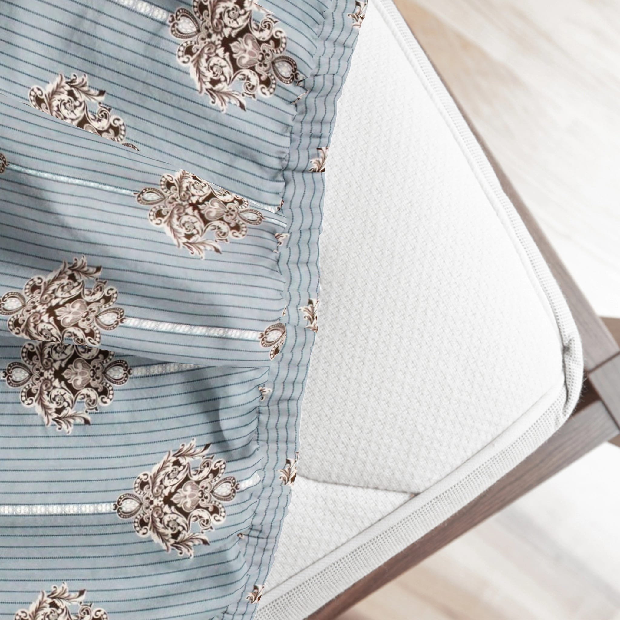 Blue Damask Fitted Super King bedsheet 