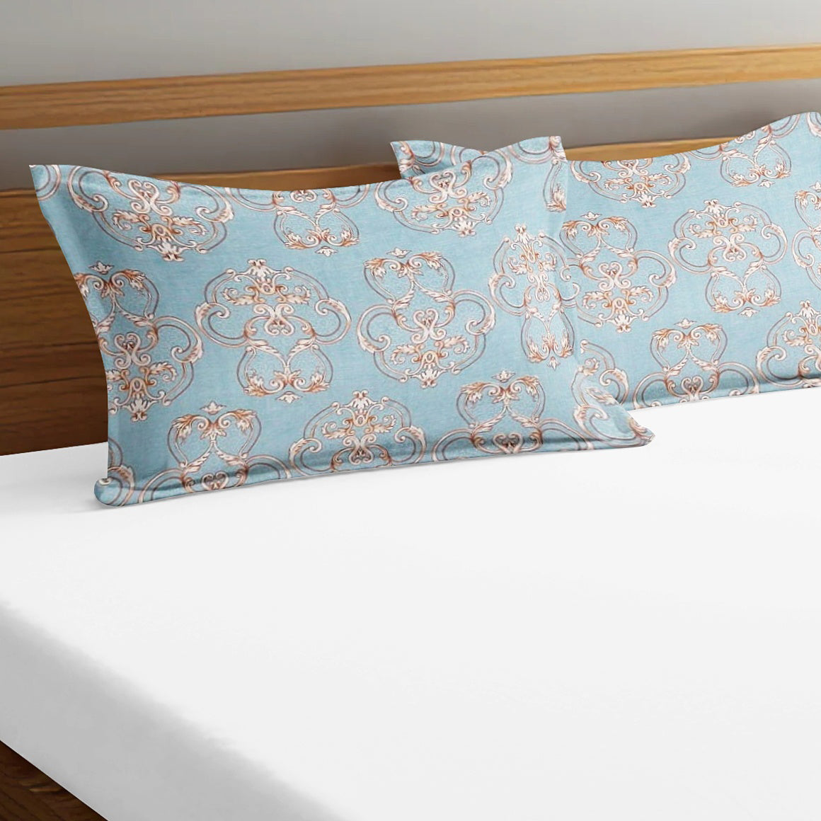 Printed Damask Set of 2 Pcs Pillow Cover - Blue