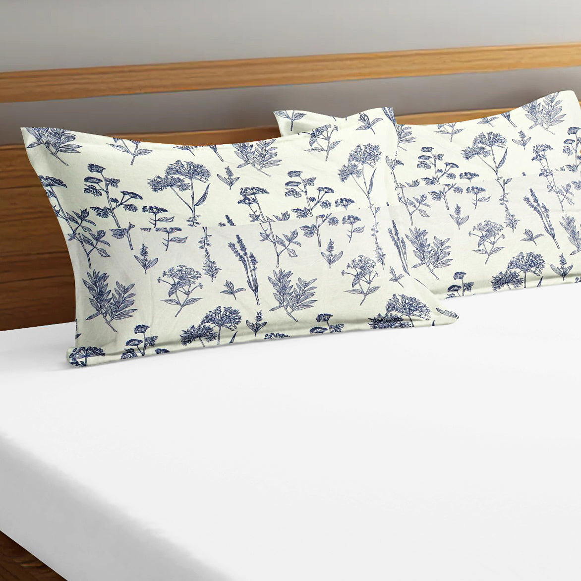 Printed Floral Set of 2 Pcs Pillow Cover - Cream