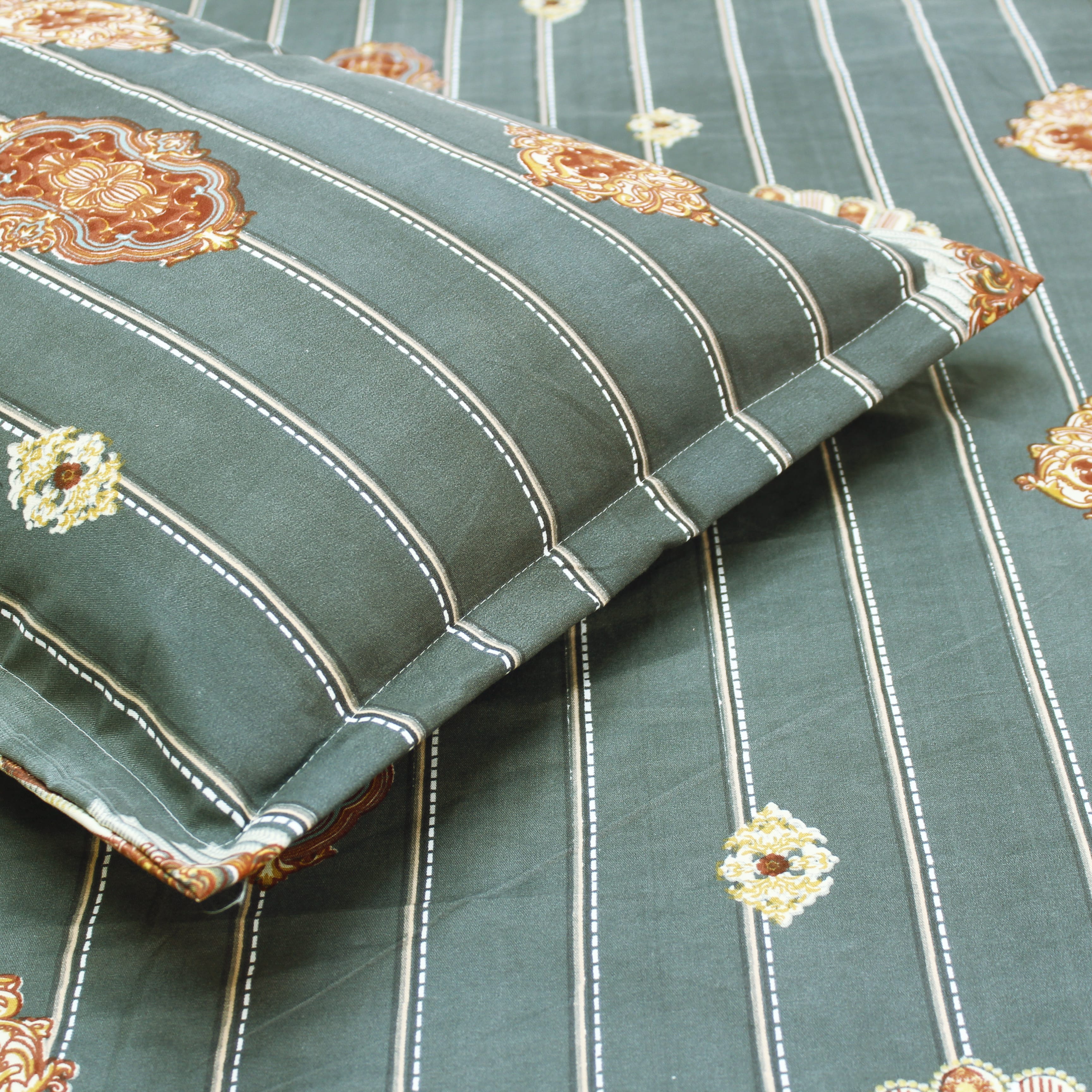 King size grey damask 210 TC flat bedsheet with matching pillow covers