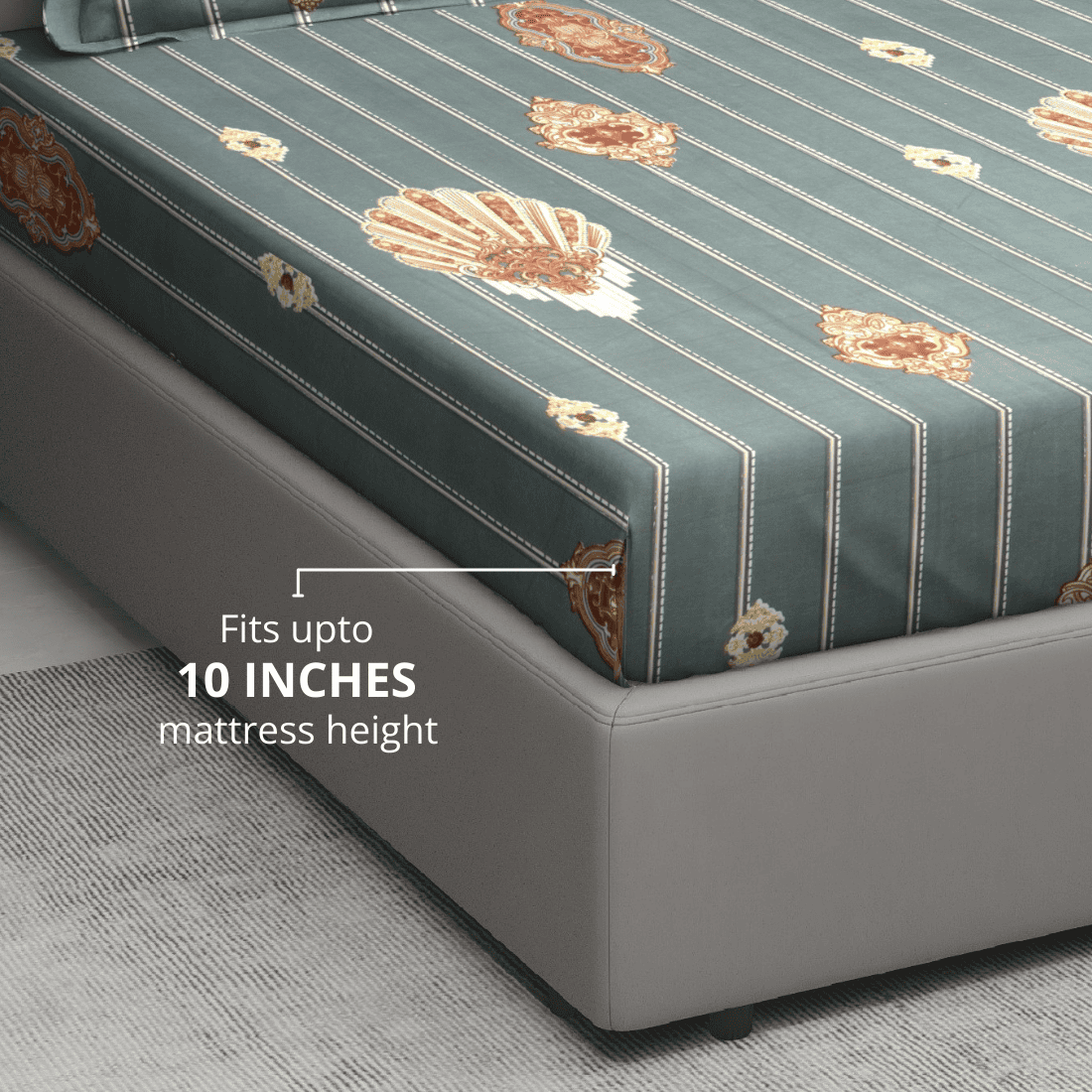 Grey damask 210 thread count fitted bedsheet