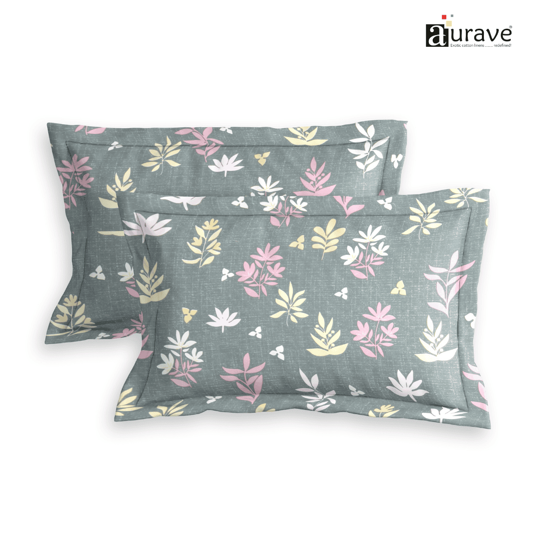 Printed Floral Set of 2 Pcs Pillow Cover - Grey