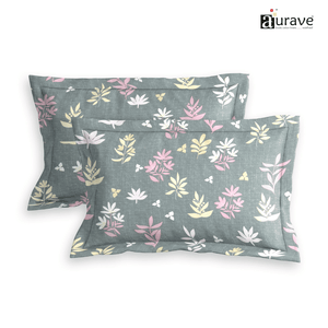 Printed Floral Set of 2 Pcs Pillow Cover - Grey