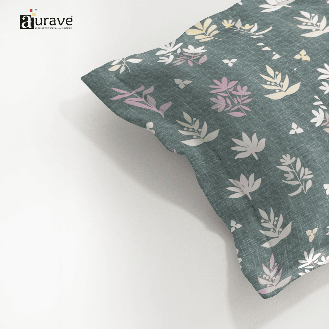 Printed Floral Pillow Cover - Grey