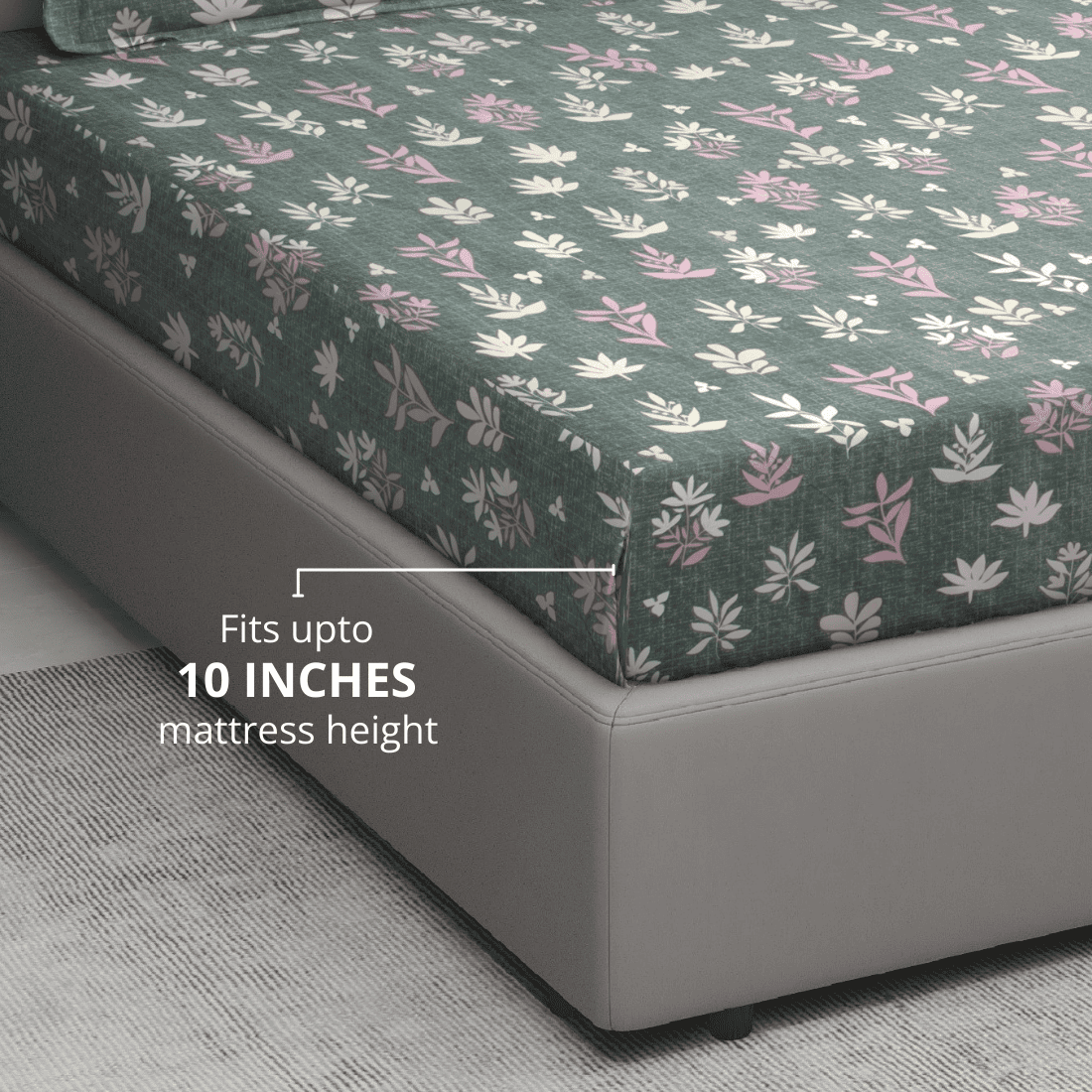 Floral patterned fitted Bedsheet on a bed 

