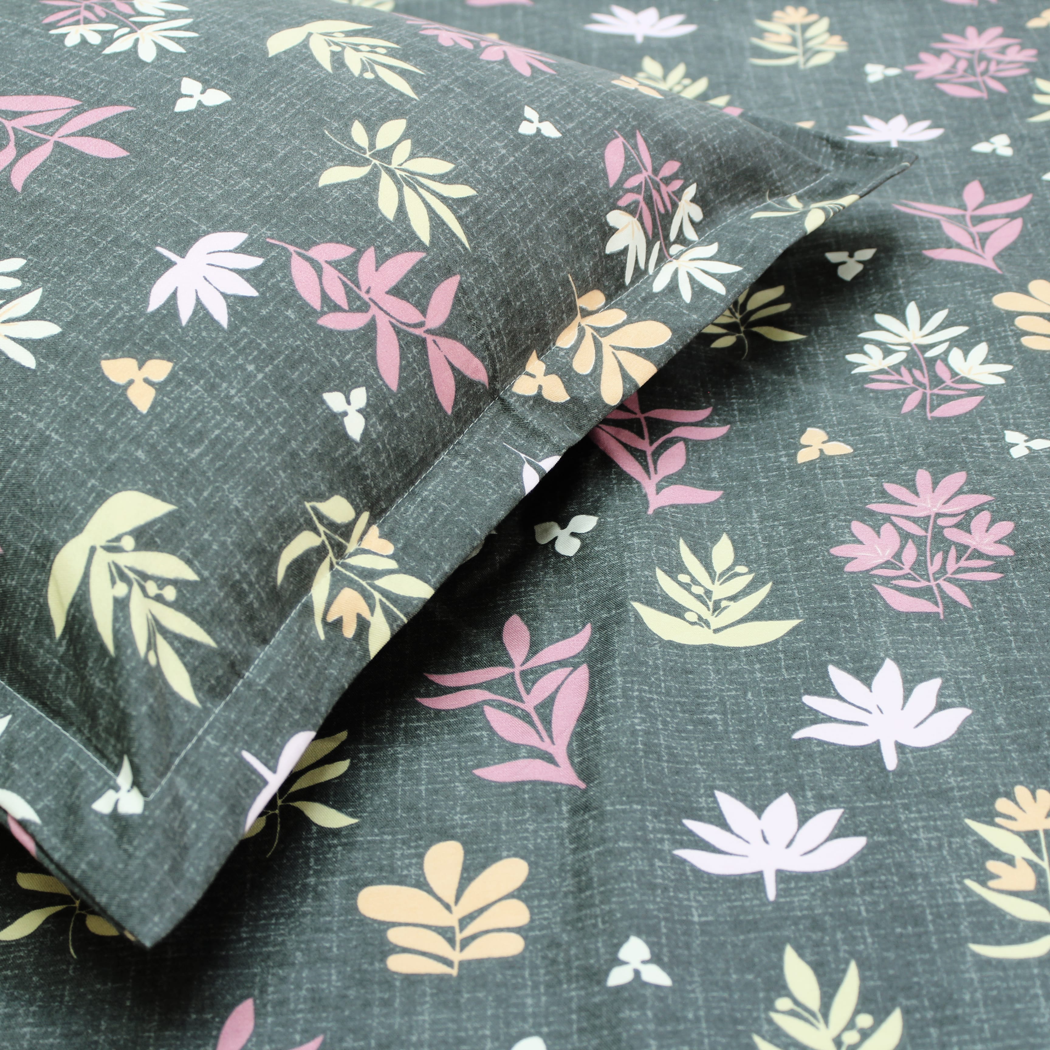 Full View Grey fitted bedsheet set with floral print 210TC matching covers