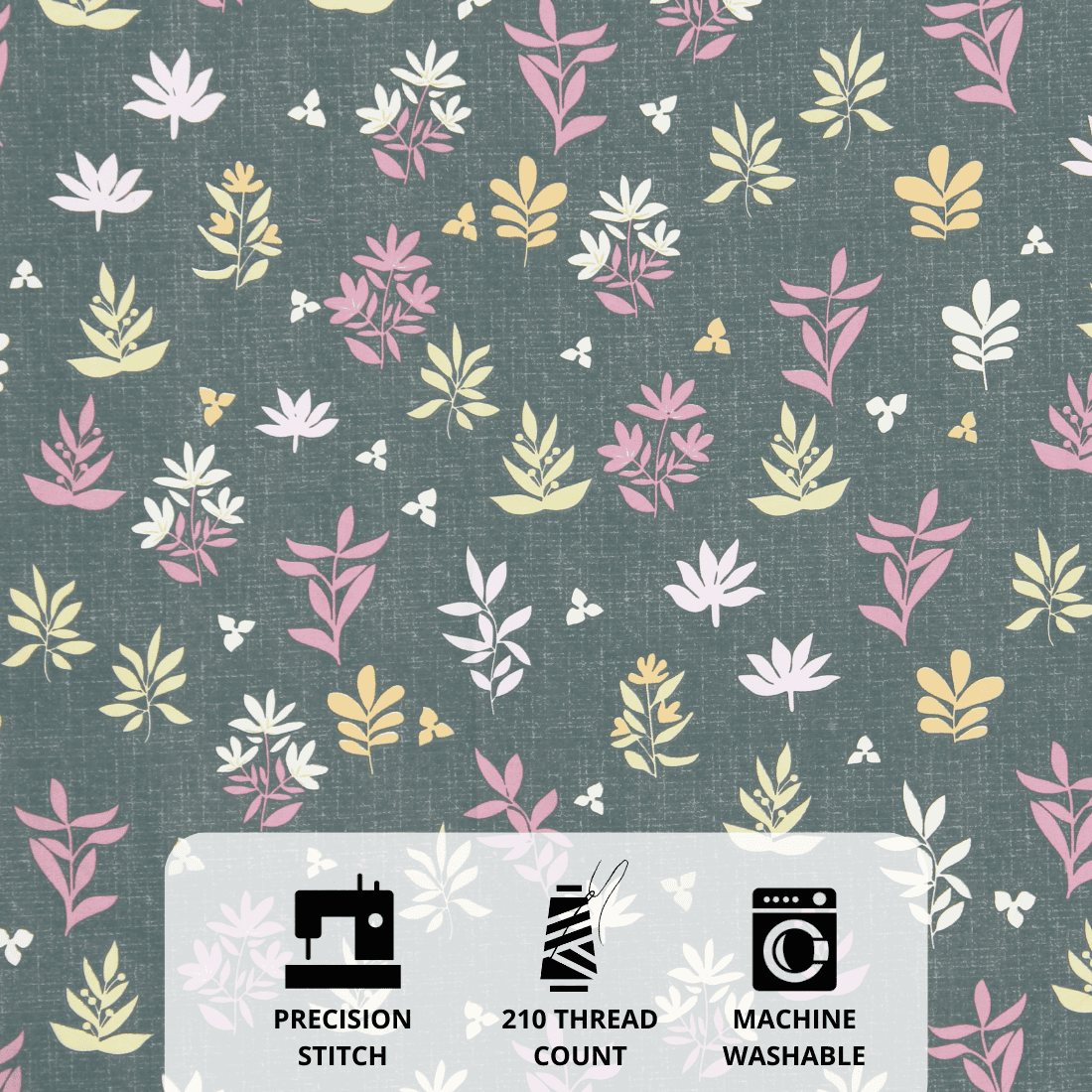Full View Grey Fitted Bedsheet with floral print Design 