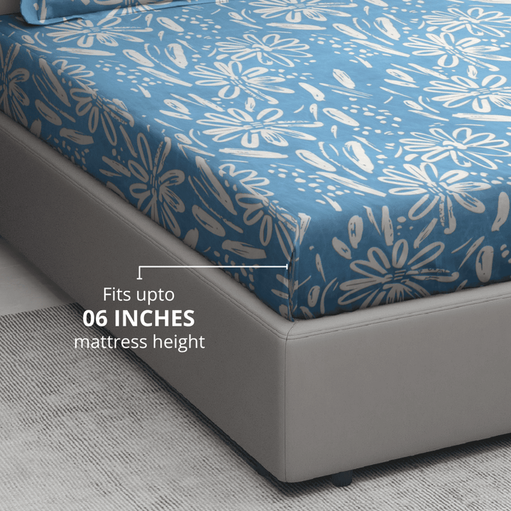Floral 210 TC cotton fitted bedsheet fits mattress up to 6 inches height