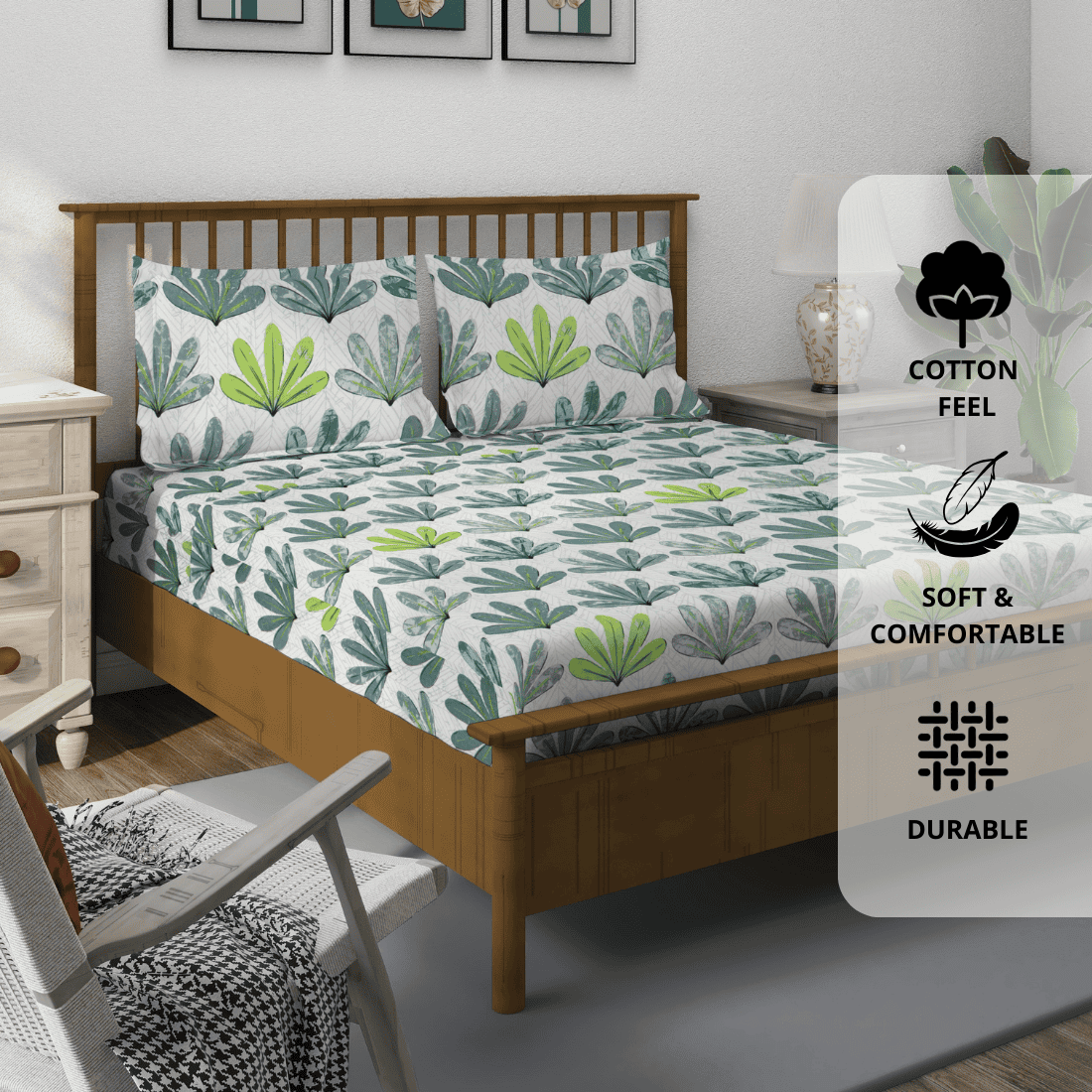 Multicolor floral 210 TC cotton bedsheet with matching pillow covers