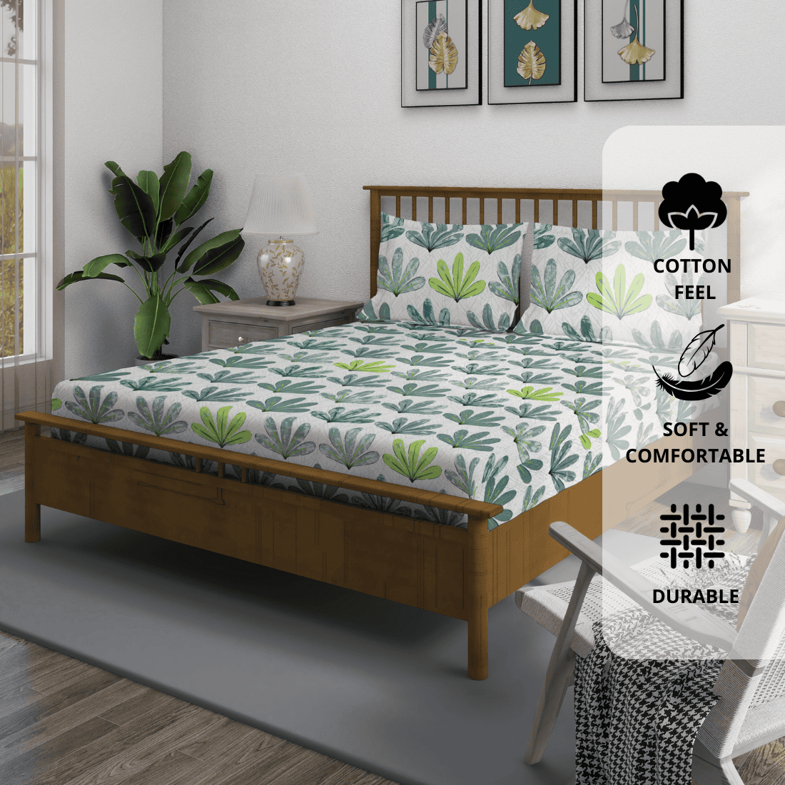 Multicolor floral 210TC Fitted bedsheet with matching pillow covers
