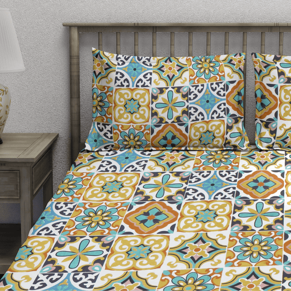 Floral 210 TC Flat bedsheet with Pillow Covers - Brown