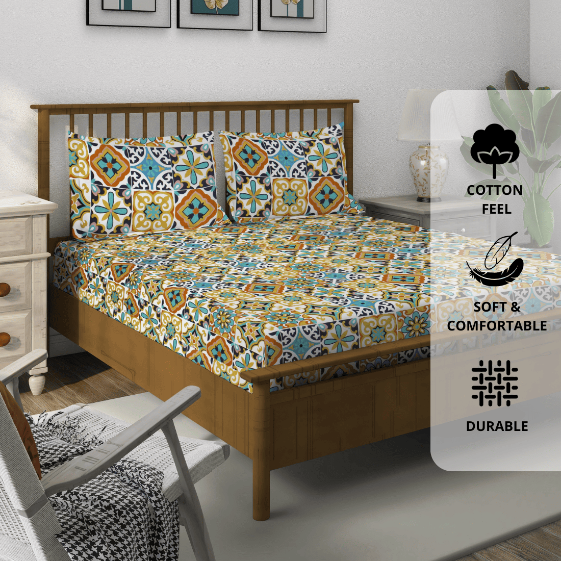 Floral 210 TC Flat bedsheet with Pillow Covers - Brown