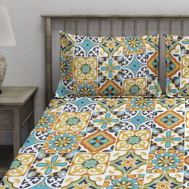 Full View Floral multicolor fitted bedsheet 210TC with matching pillow covers