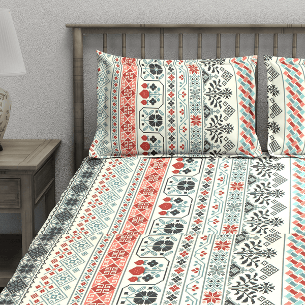 King size multicolor floral 210 TC flat bedsheet with pillow covers