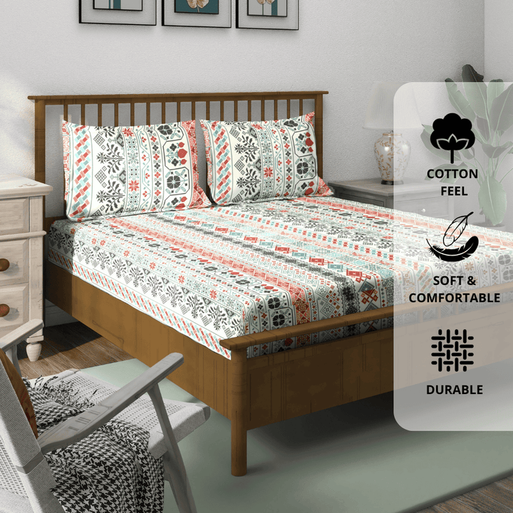 King size multicolor floral 210 TC flat bedsheet with pillow covers