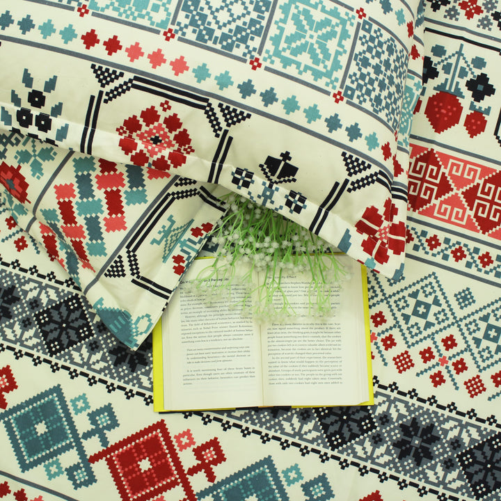 King size multicolor floral 210 TC flat bedsheet with pillow covers