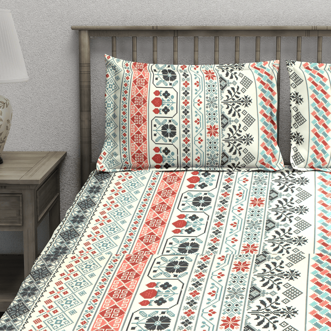 Multicolor floral fitted bedsheet 210TC with and matching pillow covers