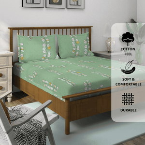 Green Floral 210 TC bedsheet set with pillow covers