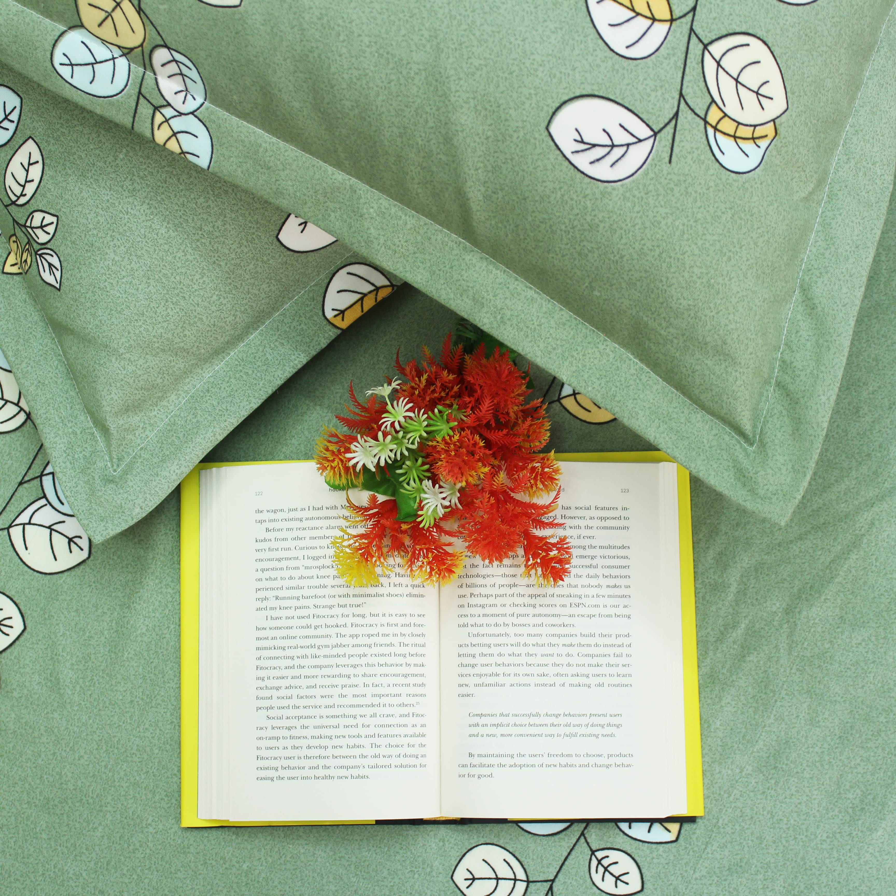 Full View Green floral 210TC fitted bedsheet with and matching pillow covers
