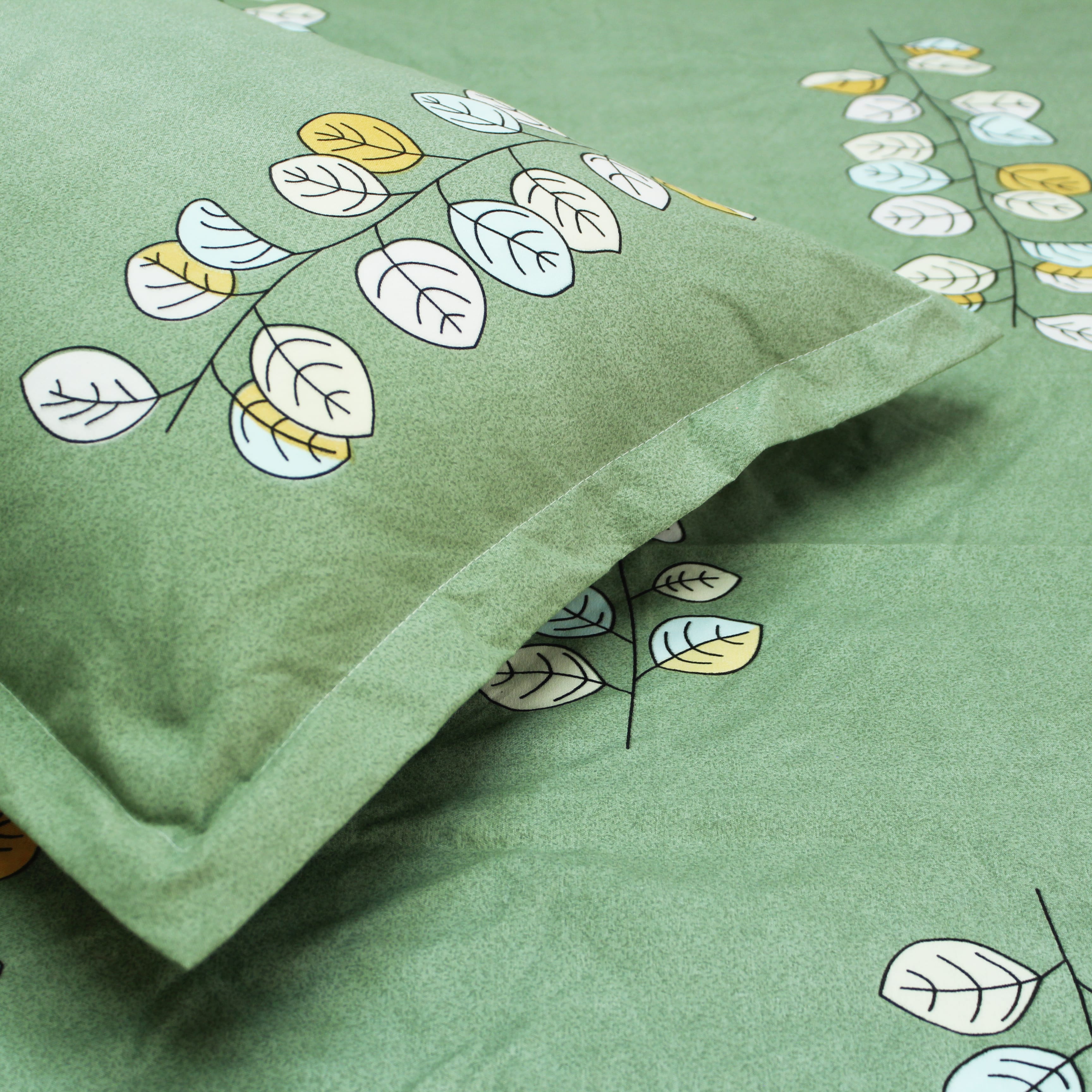 Green floral 210TC fitted bedsheet set with and matching pillow covers
