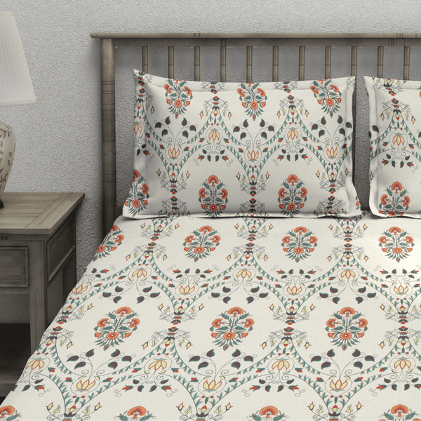 Premium multicolor floral 210 TC flat bedsheet with pillow covers,