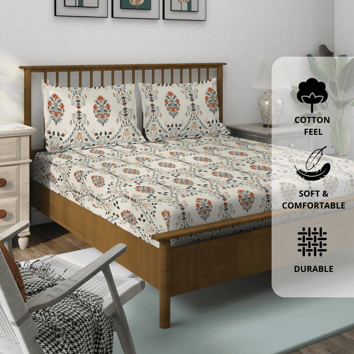 Premium multicolor floral 210 TC flat bedsheet with pillow covers