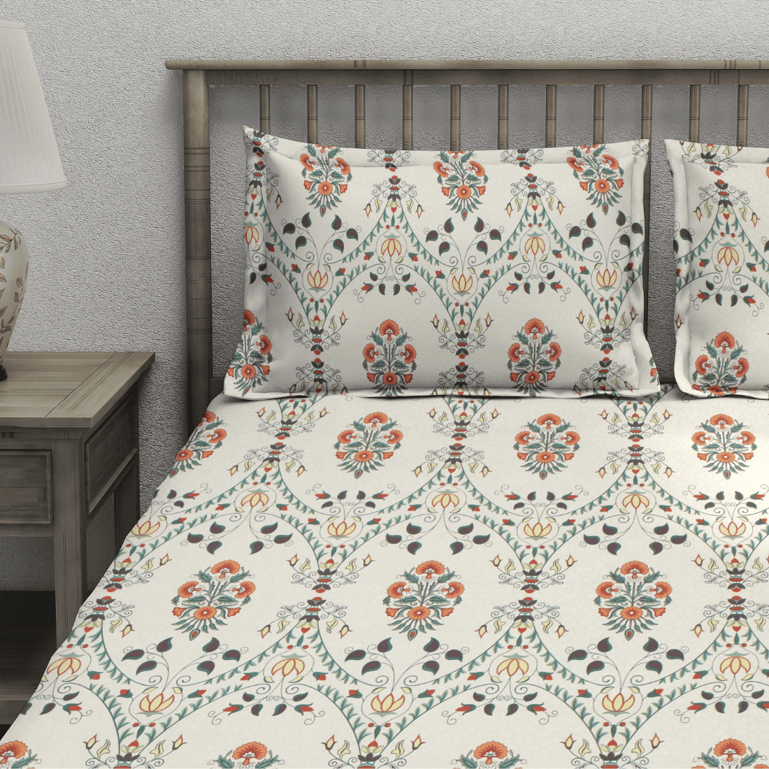 Floral 210 TC Fitted bedsheet with Pillow Covers -  Multicolor