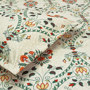 Full View Floral 210 TC Fitted bedsheet with Pillow Covers -  Multicolor