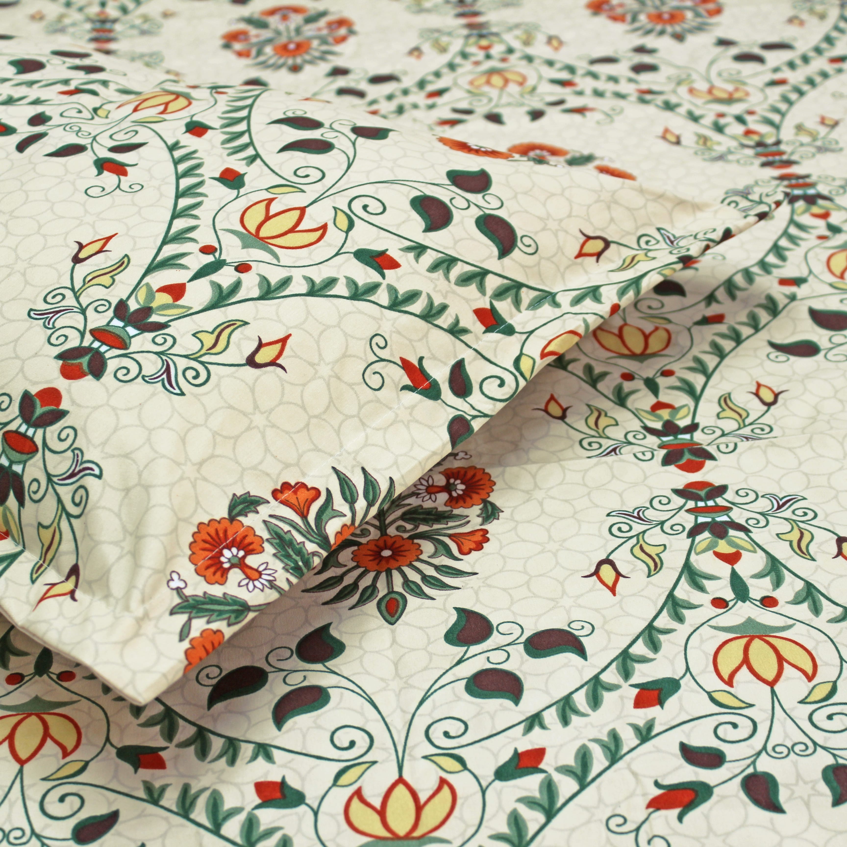 Full View Floral 210 TC Fitted bedsheet with Pillow Covers -  Multicolor