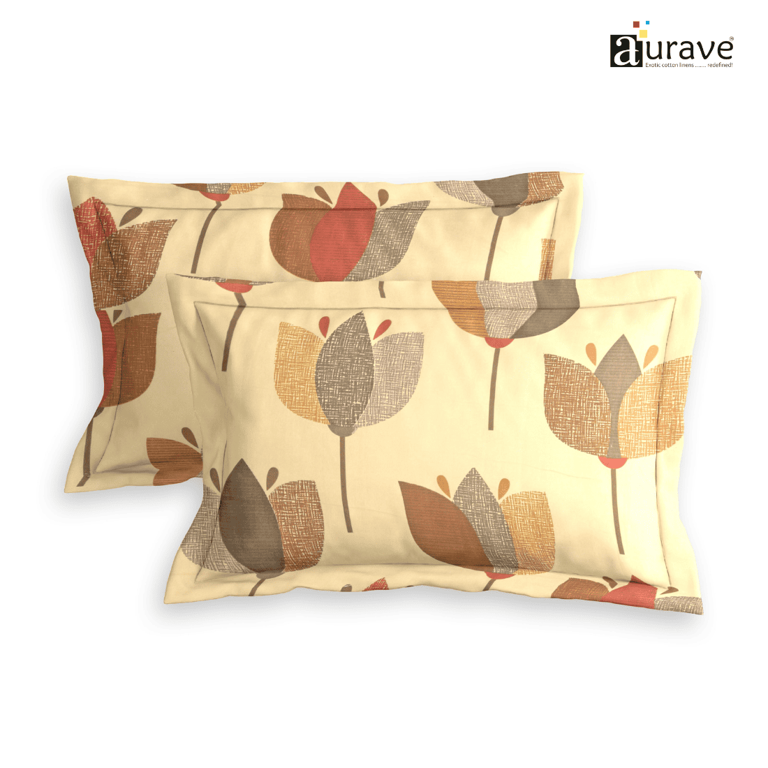 Printed Floral Set of 2 Pcs Pillow Cover - Brown