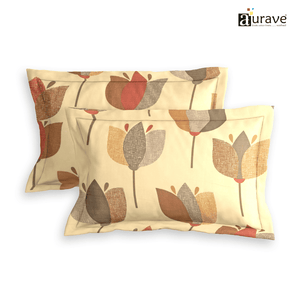 Printed Floral Set of 2 Pcs Pillow Cover - Brown