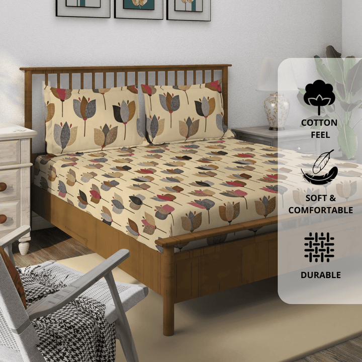 Stylish king size floral flat bedsheet with pillow covers