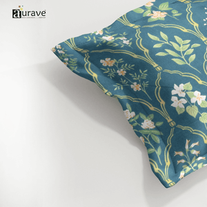 Printed Floral  Pillow Cover - Aqua