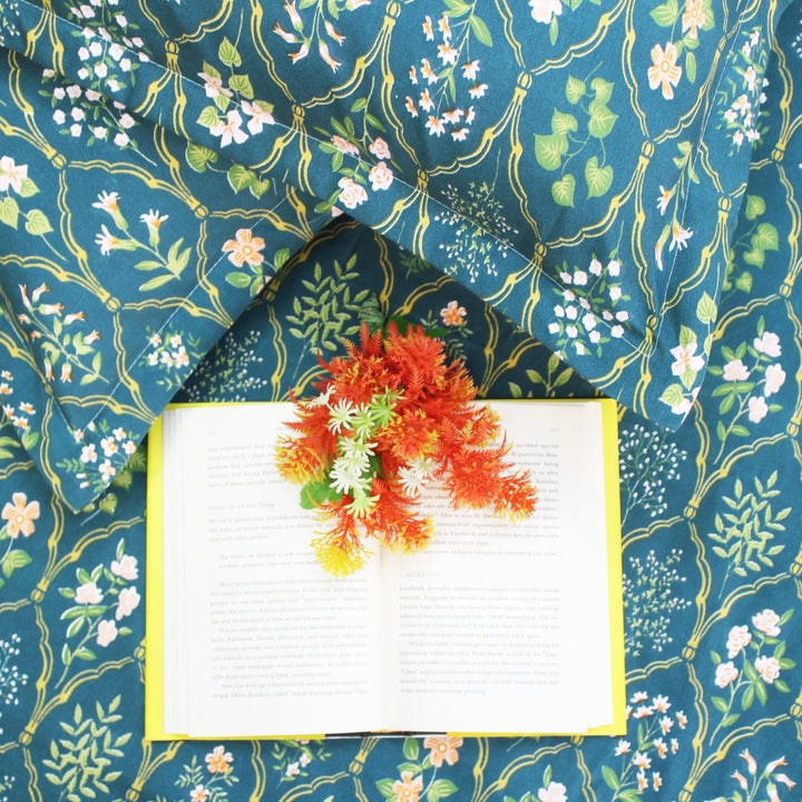 king size floral 210 TC flat bedsheet with pillow covers in aqua