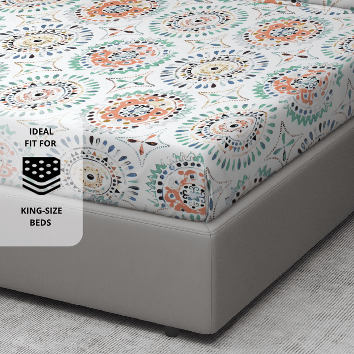 Multicolor geometric 210 TC flat bedsheet 