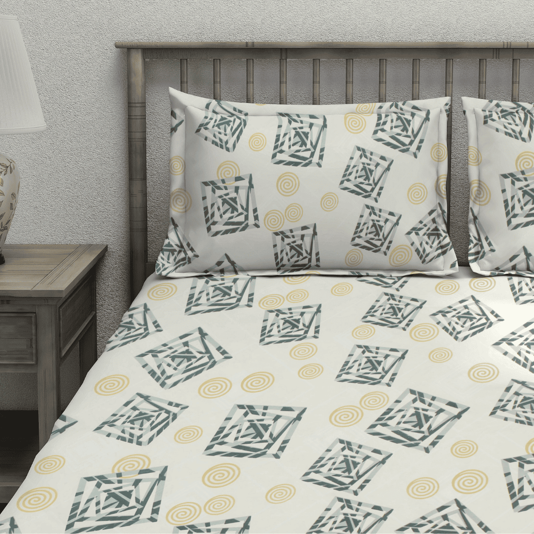 Geometrical 210 TC flat bedsheet with pillow covers