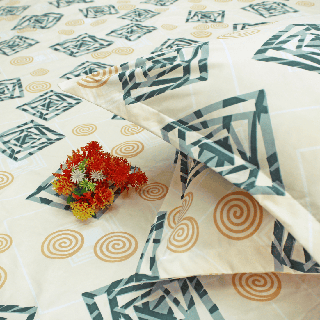 Geometrical 210 TC flat bedsheet with pillow covers