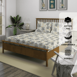 Geometrical 210 TC Fitted bedsheet with Pillow Covers 