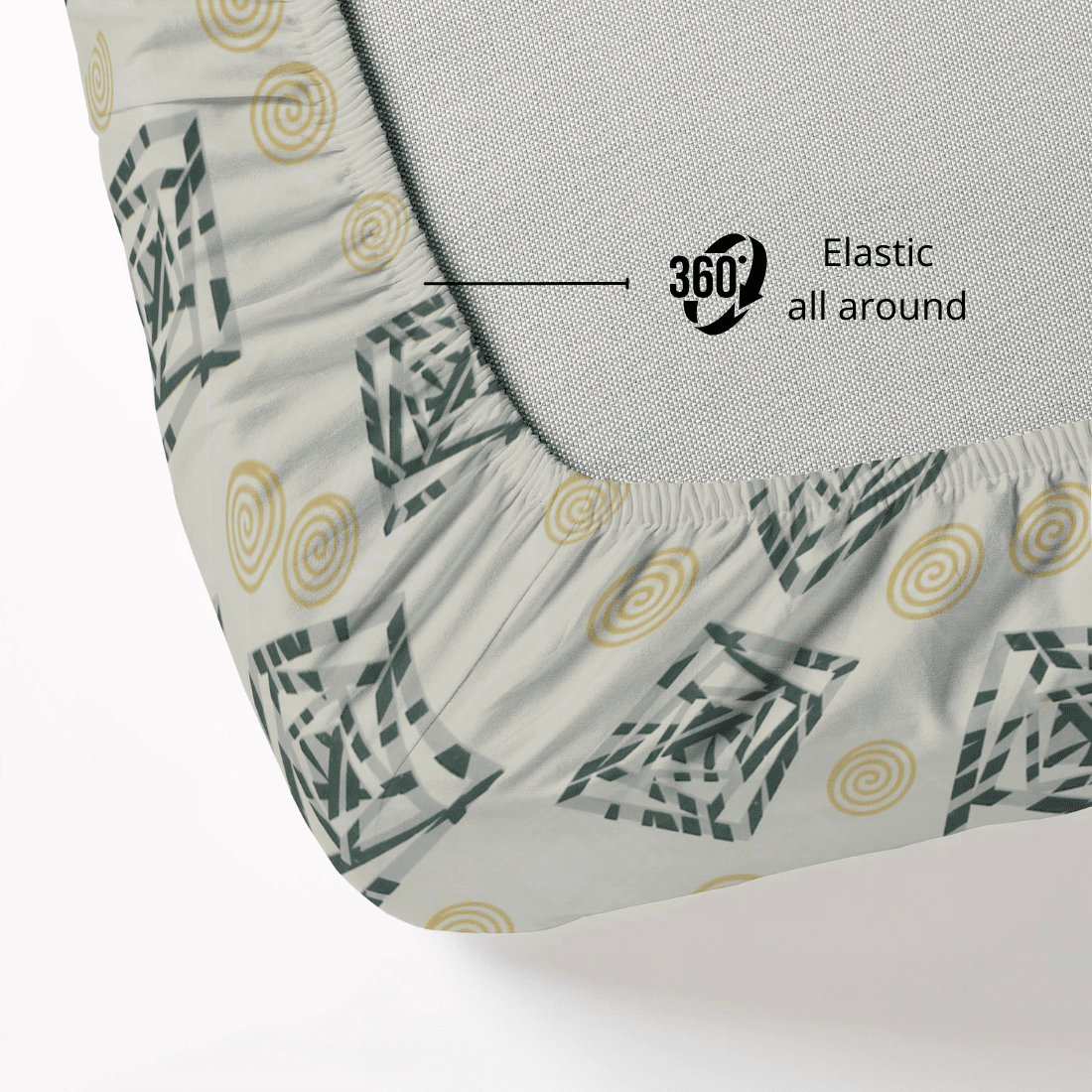 Fitted sheet with geometrical  pattern and elastic all around