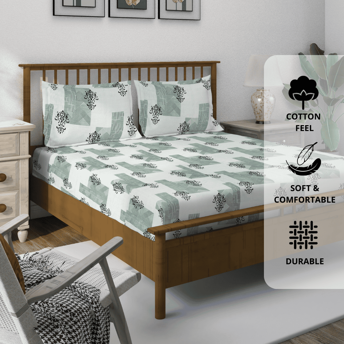 Damask bedsheet set with matching pillow