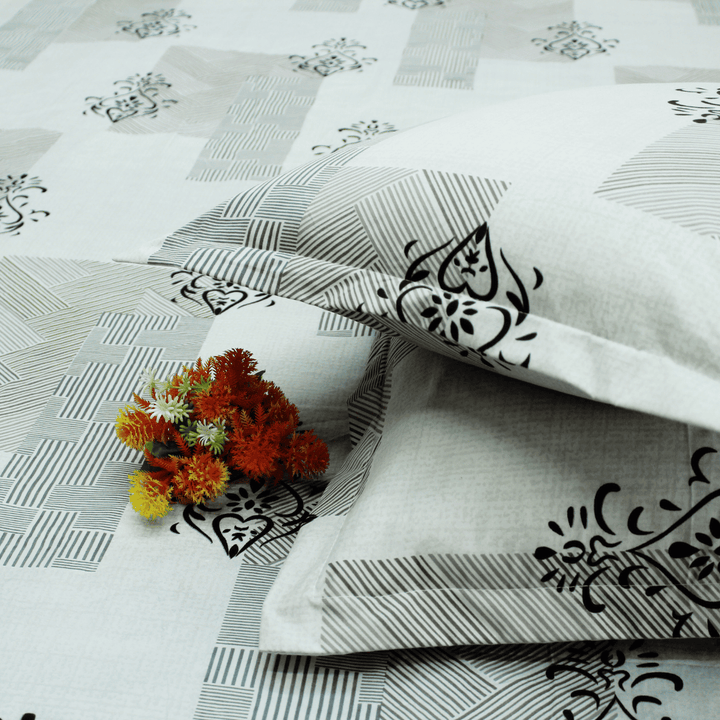 Damask 210 TC Fitted bedsheet with Pillow Covers -  Grey