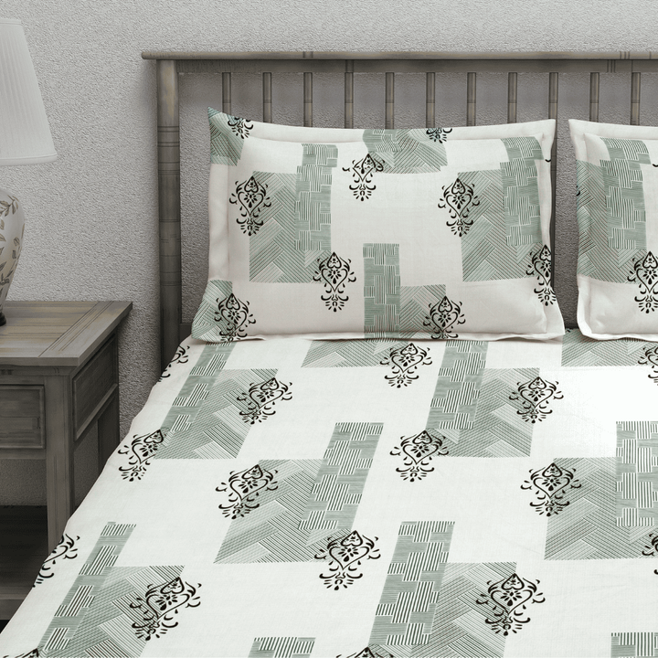 Damask 210 TC Fitted bedsheet with Pillow Covers -  Grey