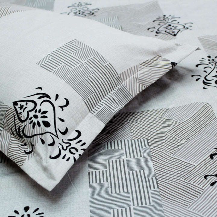 Close Up  Damask 210 TC Fitted bedsheet with Pillow Covers -  Grey