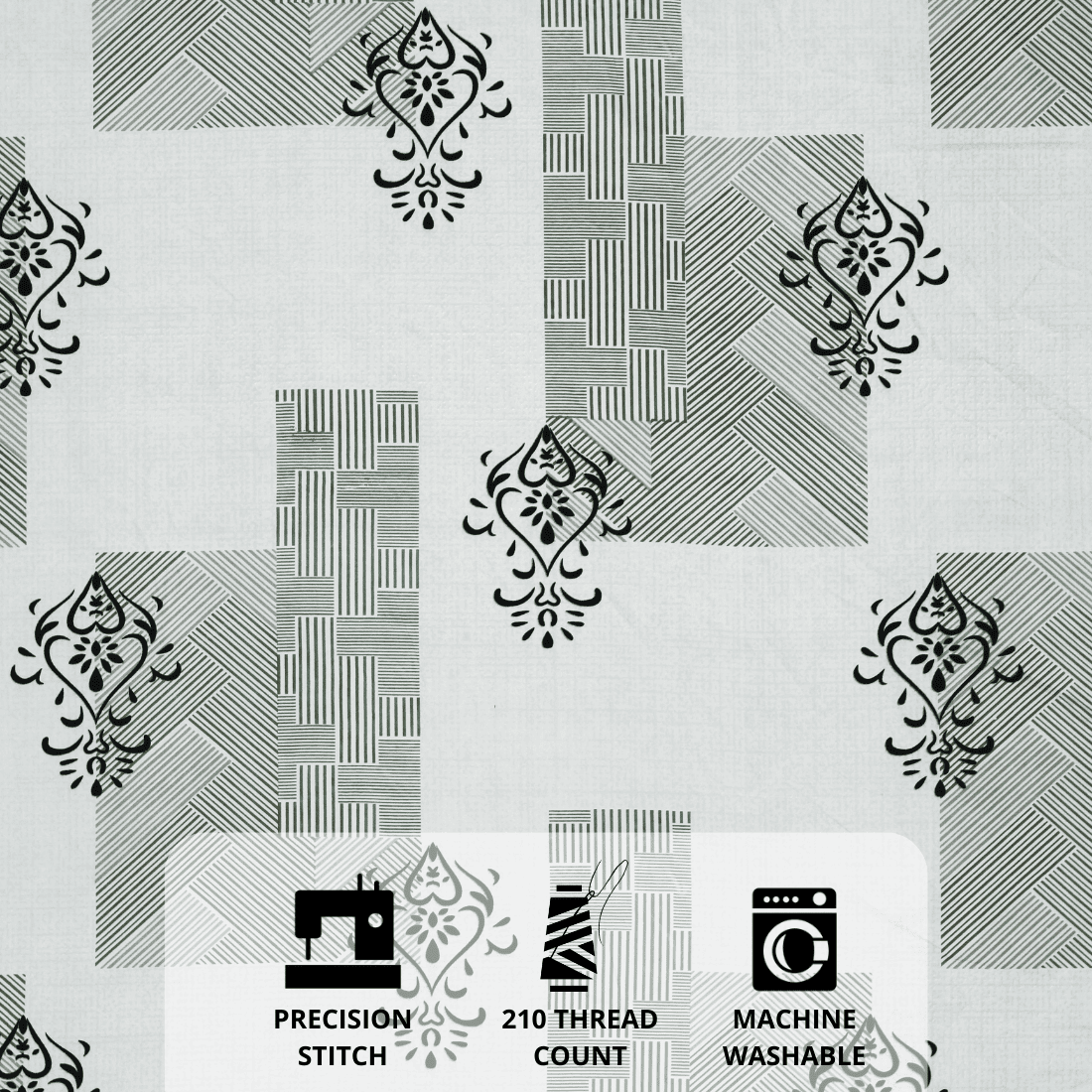 Full view of designer damask print bedsheet