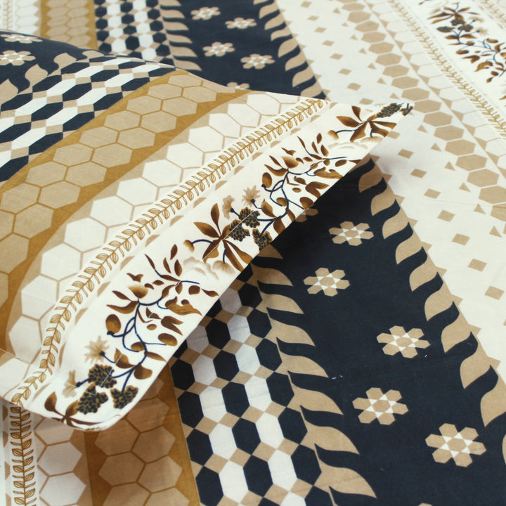 Close-up view of Abstract multicolor cotton bedsheet set with pillow covers