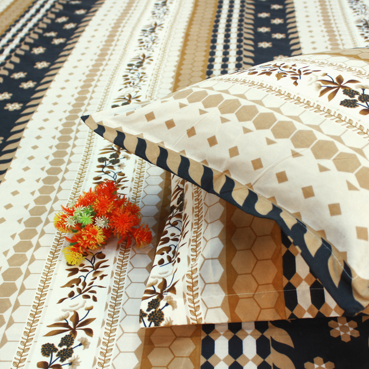 Abstract 210 TC cotton fitted bedsheet with pillow covers